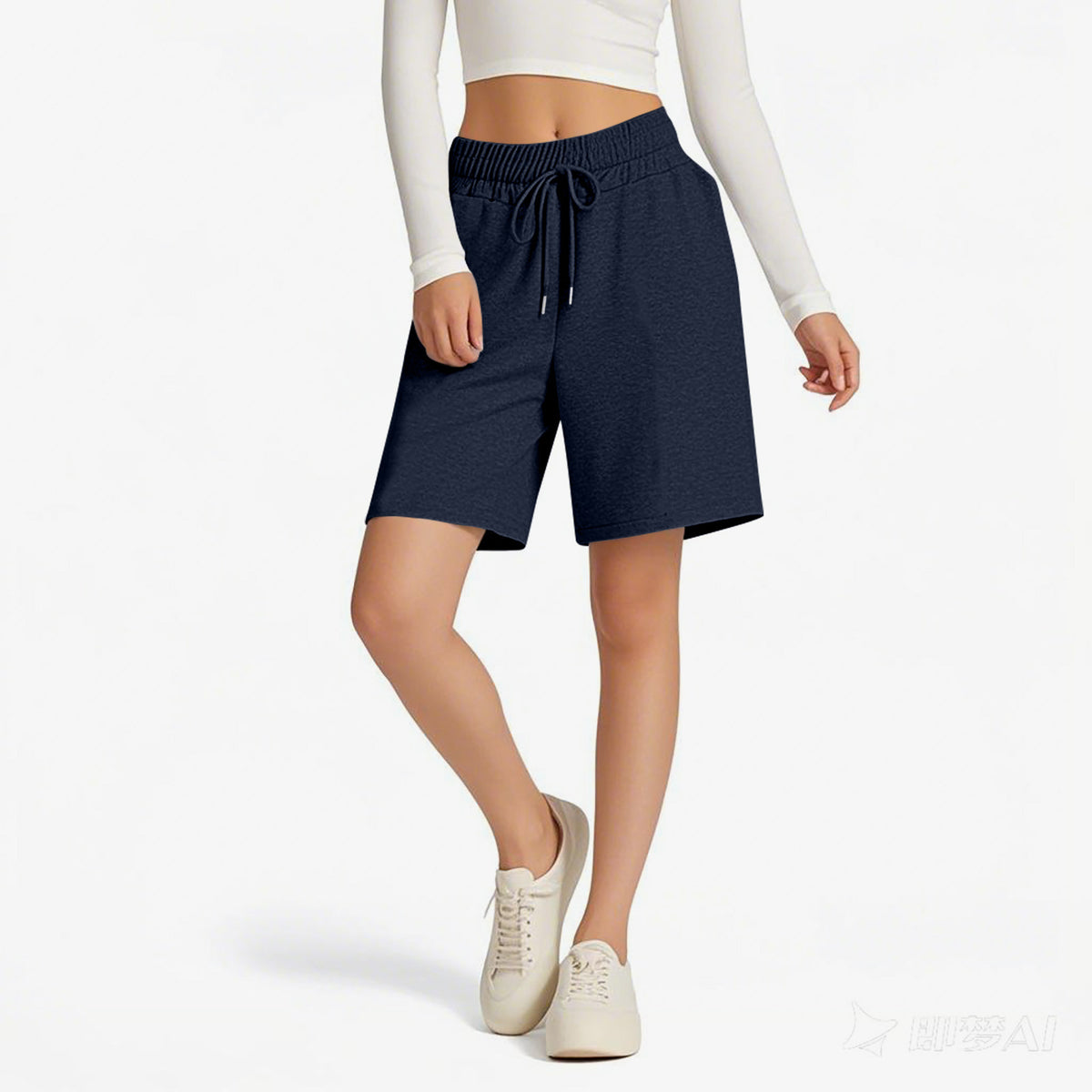 Knee Length Drawstring Bermuda Lounge Shorts - navy