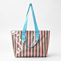 Striped Vinyl Beach Tote Bag With Snap Closure - PGreen