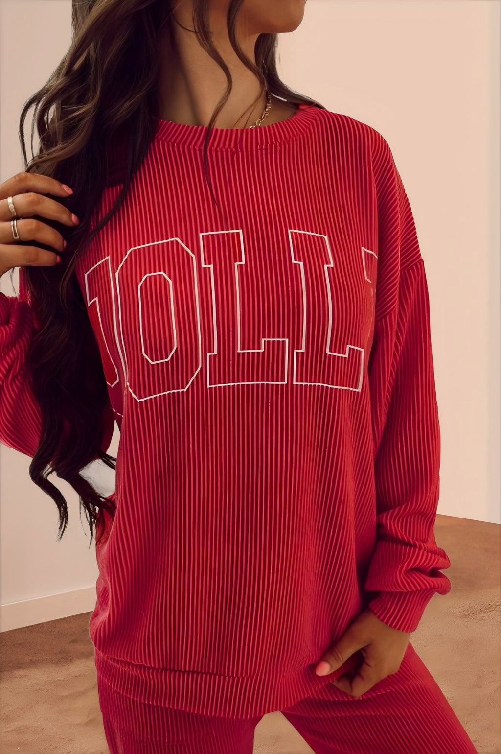 Holiday Slogan Corded Top And Pants Set - Red - 2