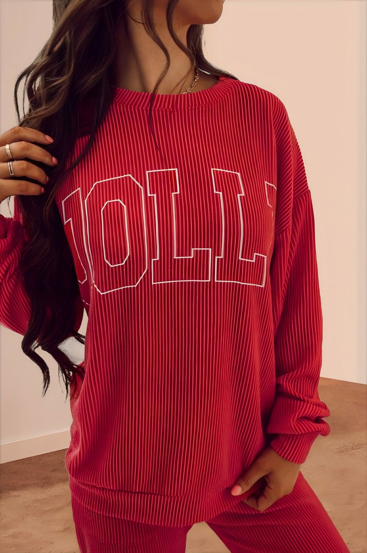 Holiday Slogan Corded Top And Pants Set - Red - 2