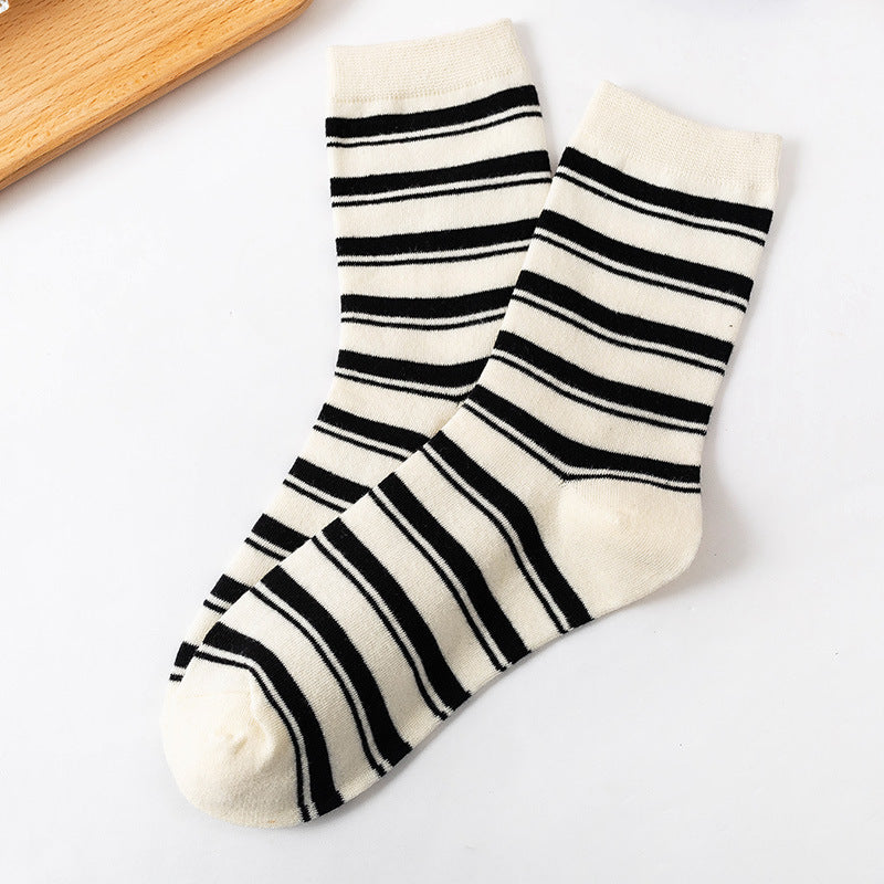 Smiley Face Ribbed Crew Socks - Color_05