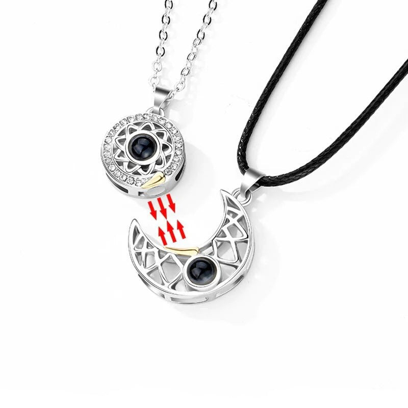 Magnetic Sun Moon Projection Pendant Necklaces