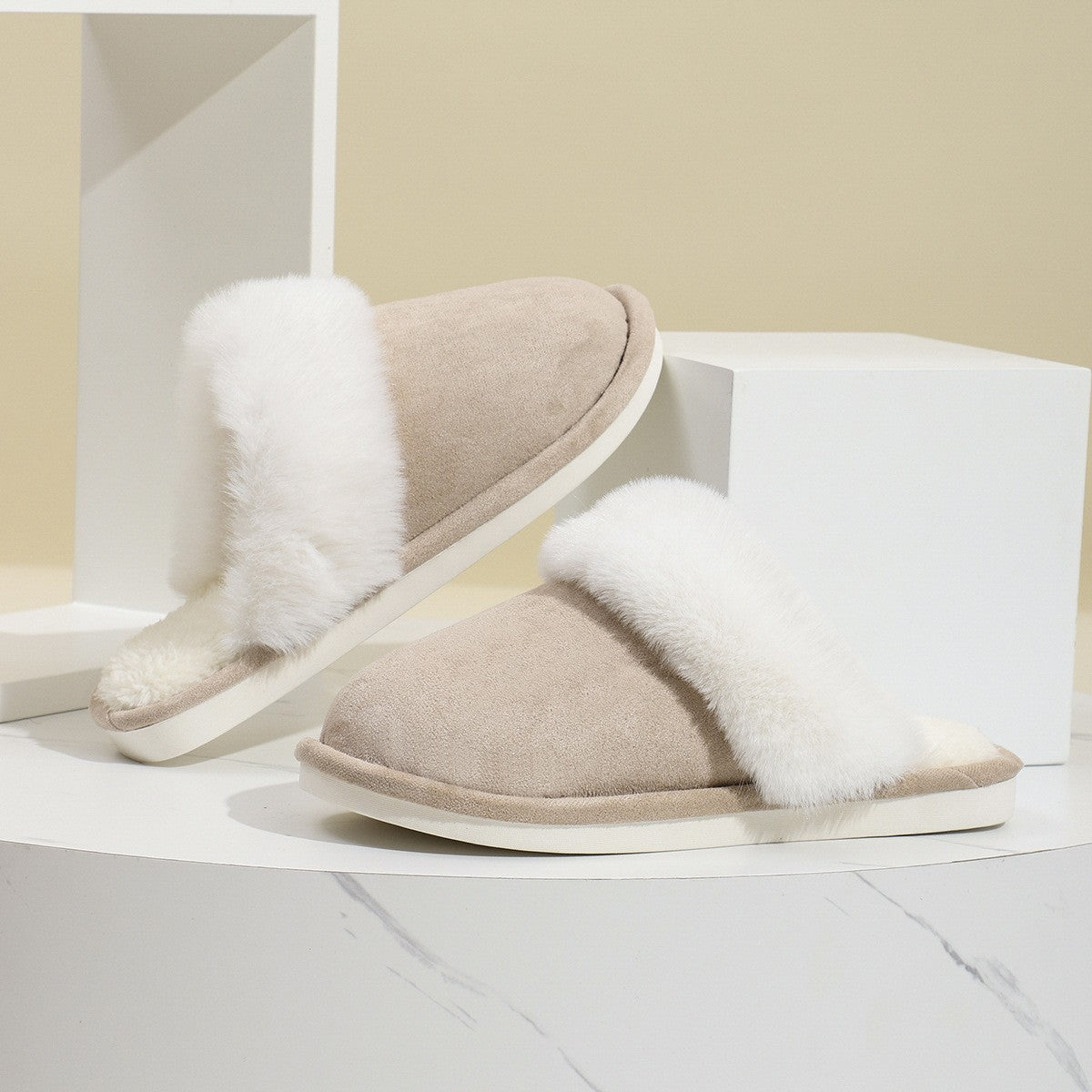 Fluffy Faux Fur Cuff Scuff Slippers