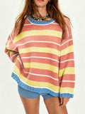 Sunset Stripe Boxy Crew Neck Jumper - Orange