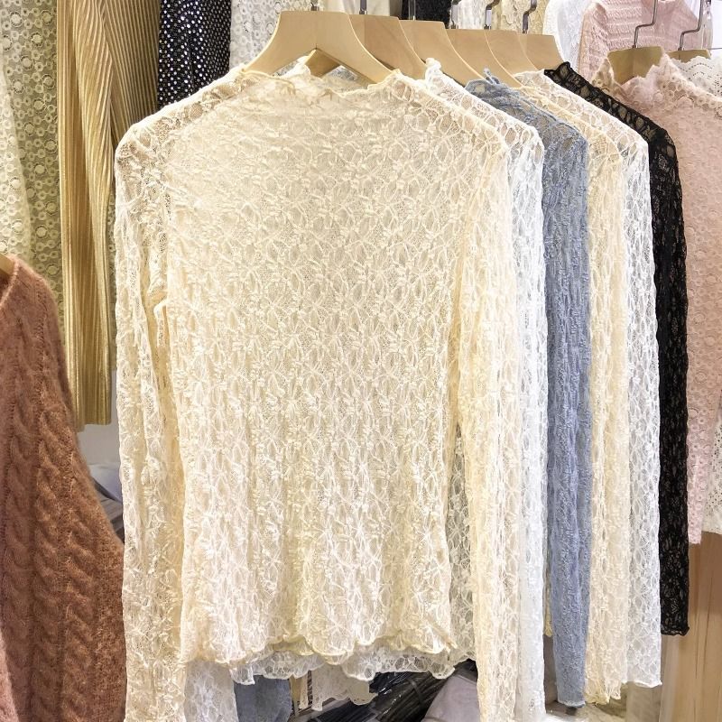 Textured Lace Sheer Layering Top - Beige