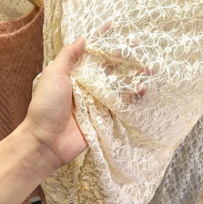 Textured Lace Sheer Layering Top - Beige - 1