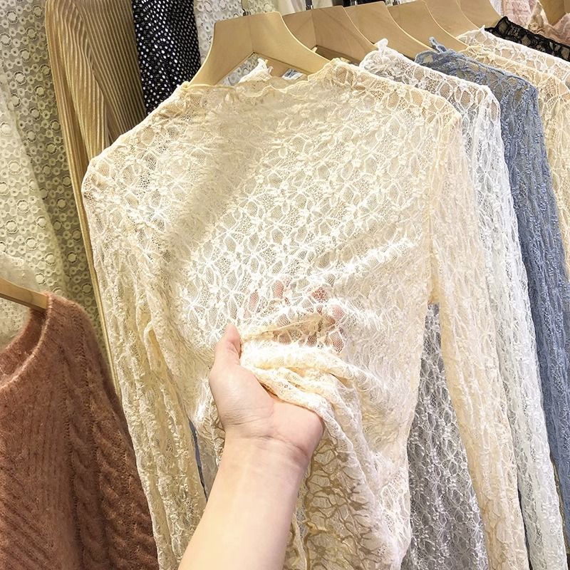 Textured Lace Sheer Layering Top - Beige - 2