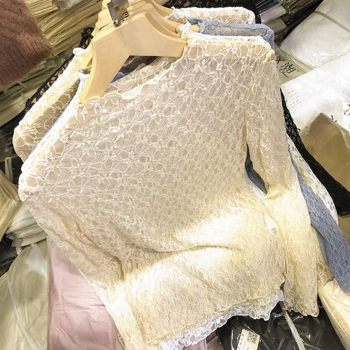 Textured Lace Sheer Layering Top - Beige - 4