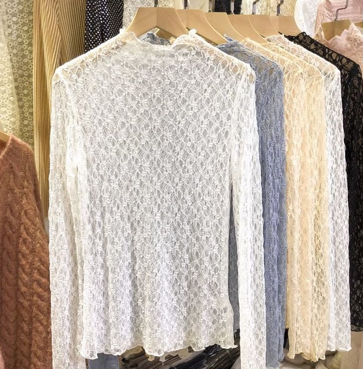 Textured Lace Sheer Layering Top - White - 1