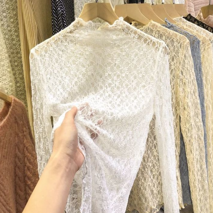 Textured Lace Sheer Layering Top - White - 2