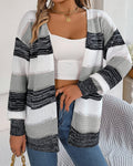 Colorblock Stripe Open Front Longline Cardigan - Gray