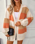 Wide Stripe Textured Knit Open Cardigan - Orange