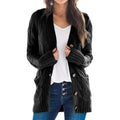 Chunky Cable Knit Button Cardigan - Black