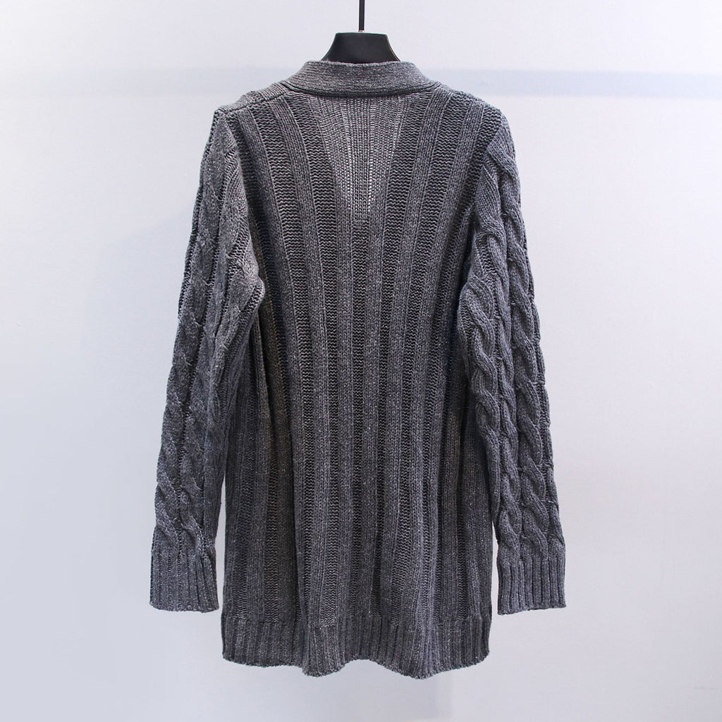 Chunky Cable Knit Button Cardigan - DarkGray - 1