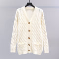 Chunky Cable Knit Button Cardigan - White