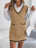 Contrast Trim Knit Pinafore Mini Dress - Khaki