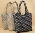 Boho Jacquard Knit Shoulder Tote Bag - Black