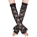 Floral Lace Fingerless Arm Gloves - Black