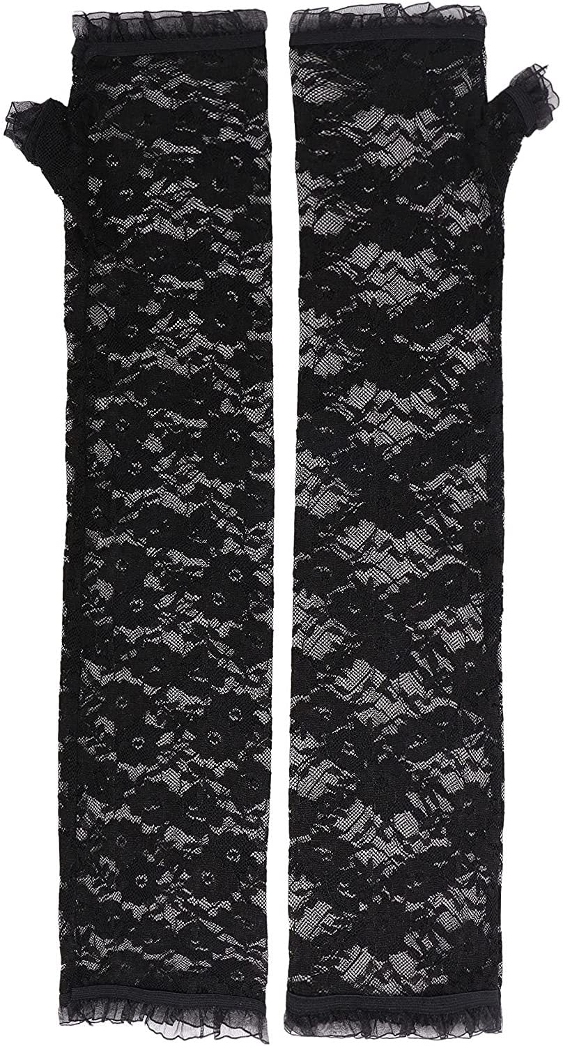 Floral Lace Fingerless Arm Gloves - Black - 3