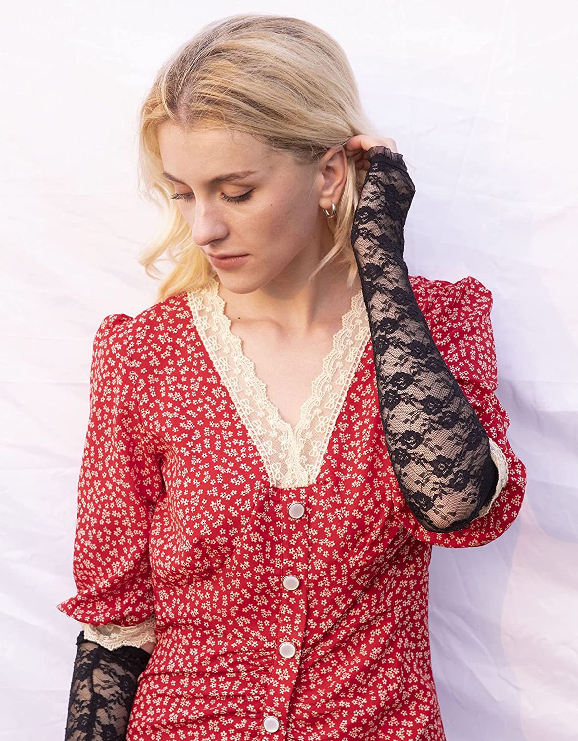 Floral Lace Fingerless Arm Gloves - Black - 4