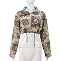 Floral Tapestry Cropped Zip Jacket - Apricot