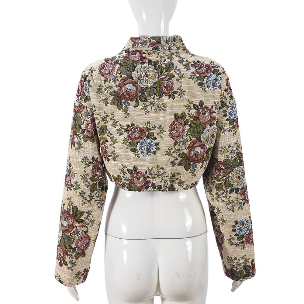 Floral Tapestry Cropped Zip Jacket - Apricot - 2