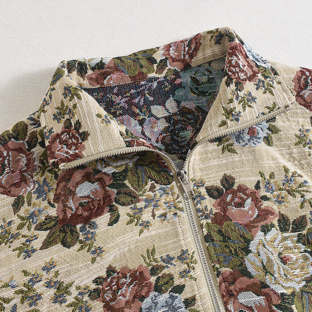 Floral Tapestry Cropped Zip Jacket - Apricot - 3