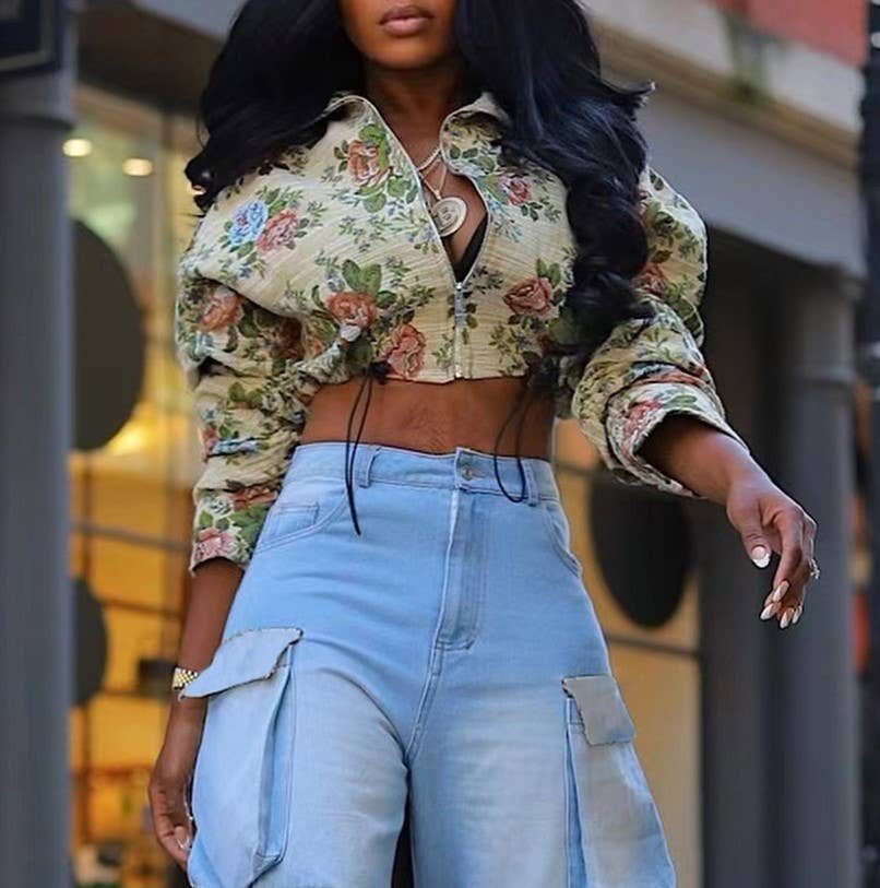 Floral Tapestry Cropped Zip Jacket