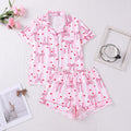 Striped Bow Heart Print Short Pajama Set - Pink