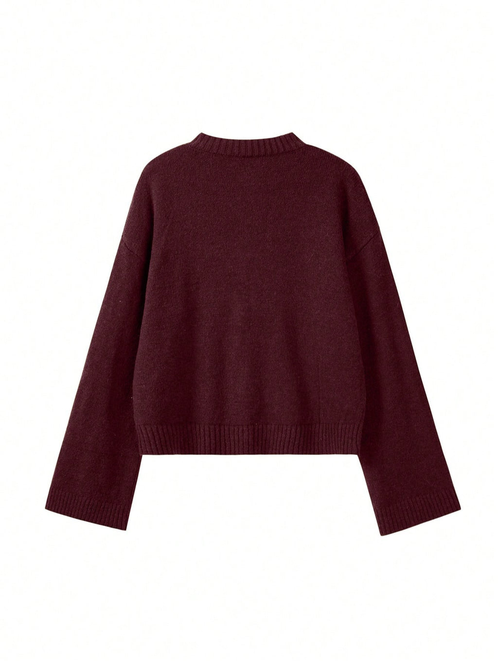 Slouchy Button Front Crew Neck Cardigan - Wine_Red - 2