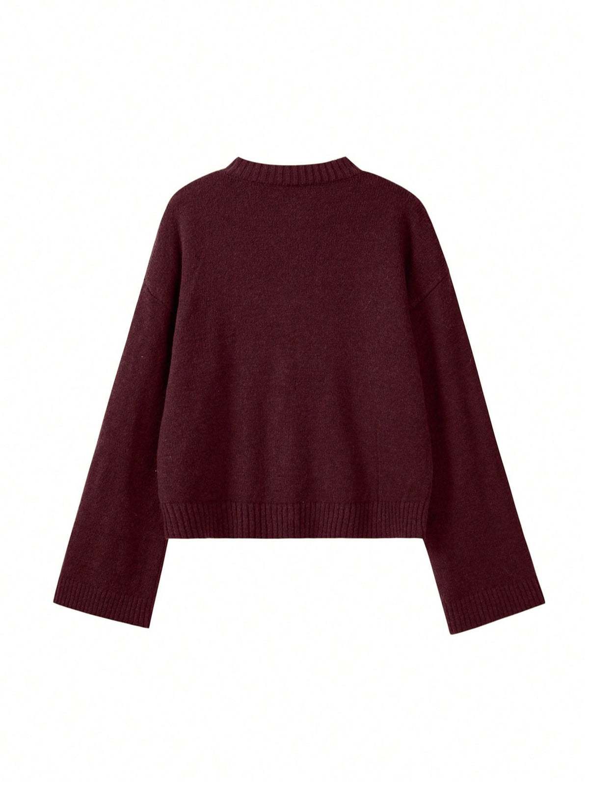 Slouchy Button Front Crew Neck Cardigan - Wine_Red - 2