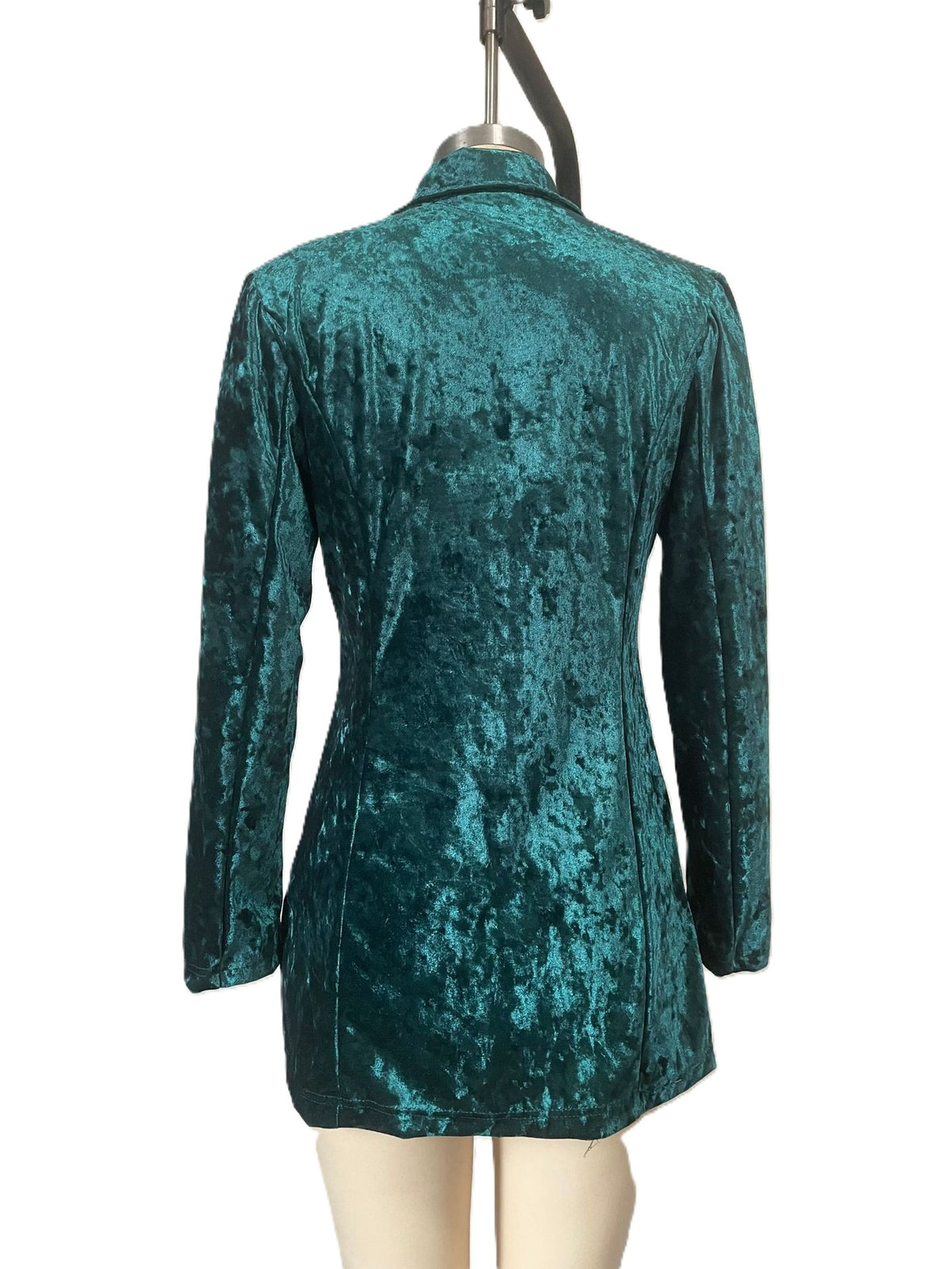 Crushed Velvet Open Front Longline Blazer - Green - 2