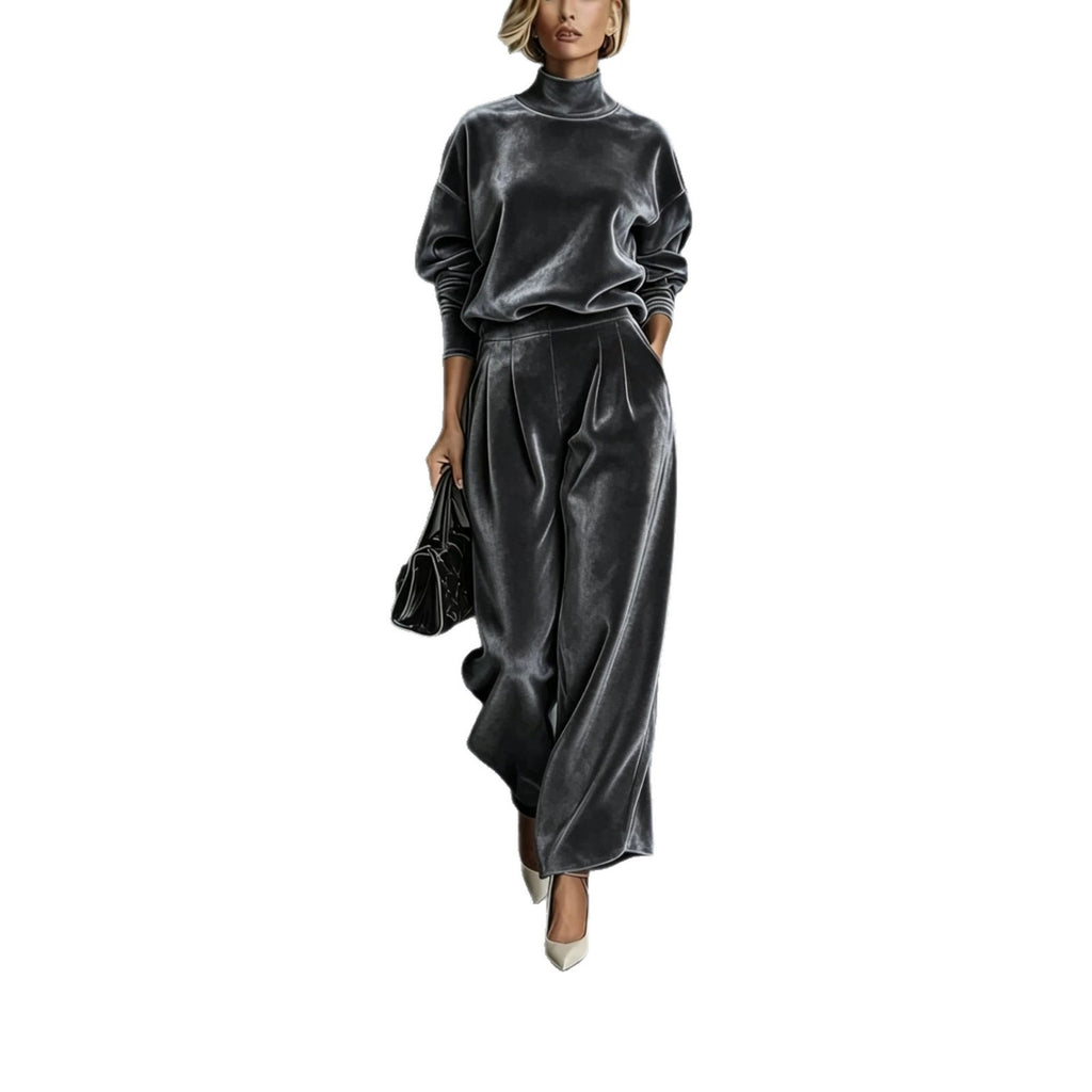 Velvet Mock Neck Wide Leg Athletic Tracksuit