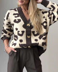 Slouchy Animal Print V Neck Cardigan - Leopard