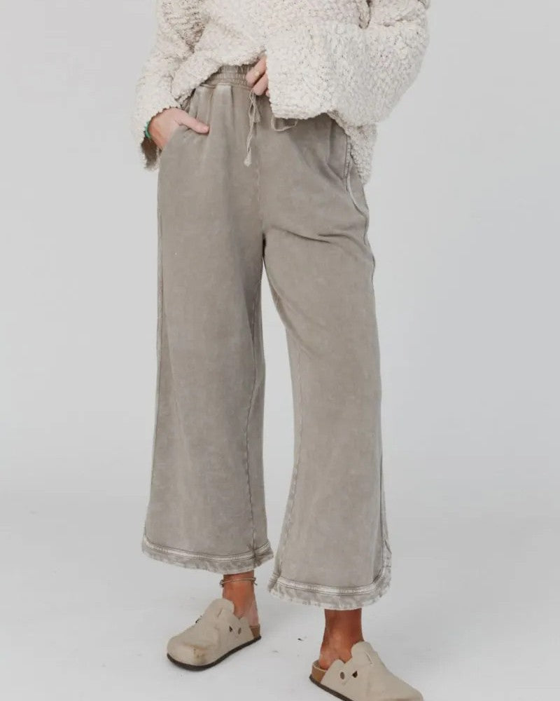 Garment Dyed Split Hem Lounge Trousers - LightBrown