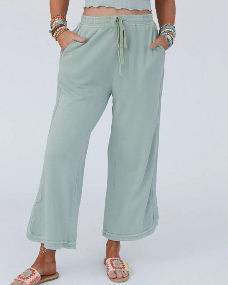 Garment Dyed Split Hem Lounge Trousers - LightGreen
