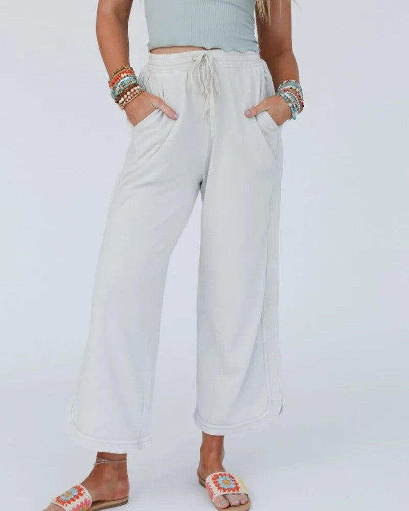 Garment Dyed Split Hem Lounge Trousers - White