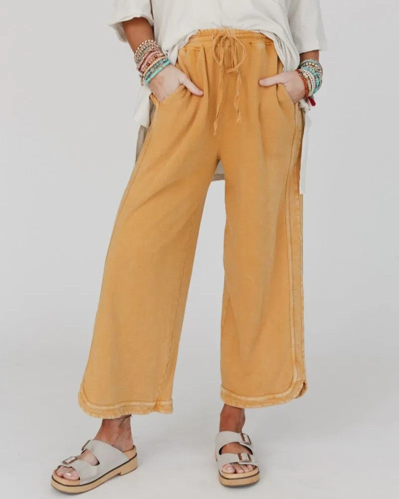 Garment Dyed Split Hem Lounge Trousers - Yellow