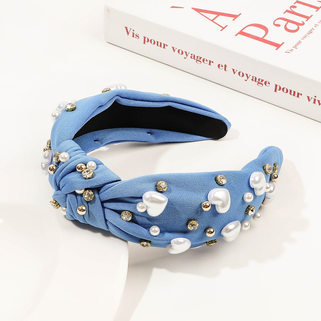 Glossy Heart Bead Knot Headband - Blue