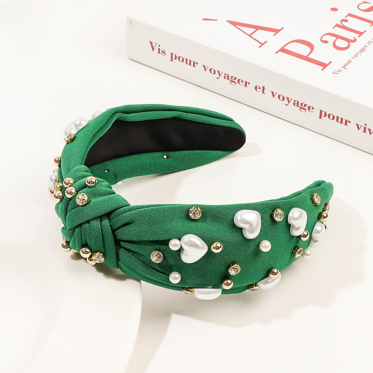 Glossy Heart Bead Knot Headband - Green_2