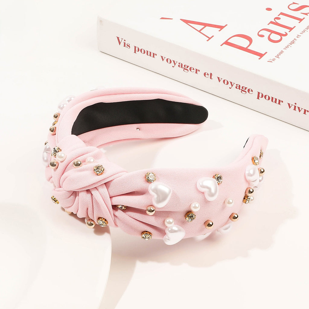 Glossy Heart Bead Knot Headband - Pink_1