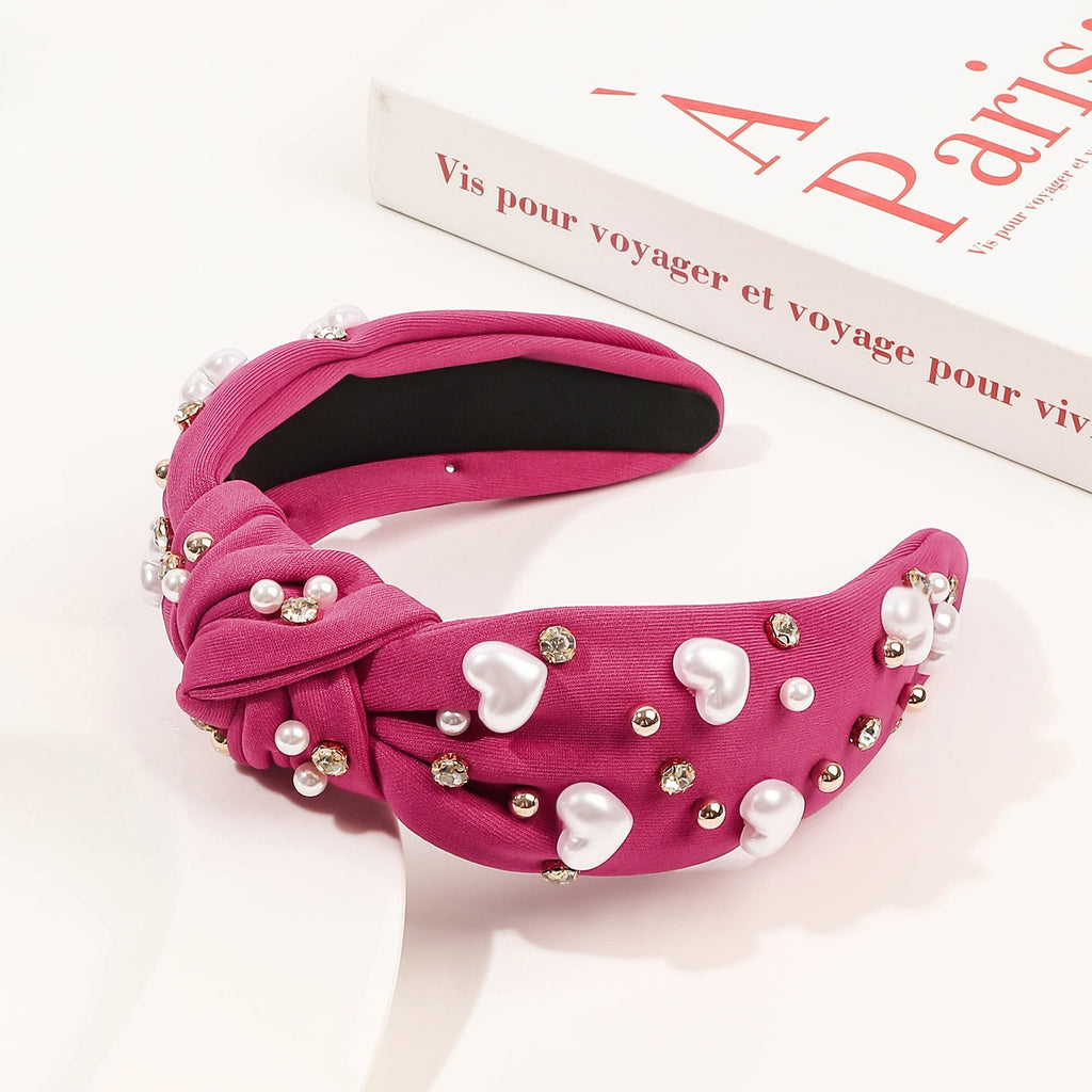 Glossy Heart Bead Knot Headband - Pink_3