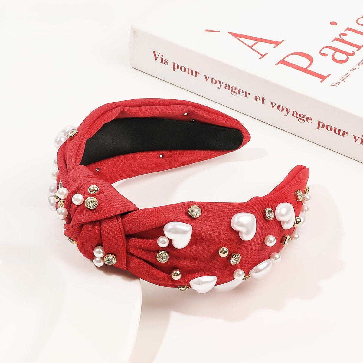 Glossy Heart Bead Knot Headband - Red