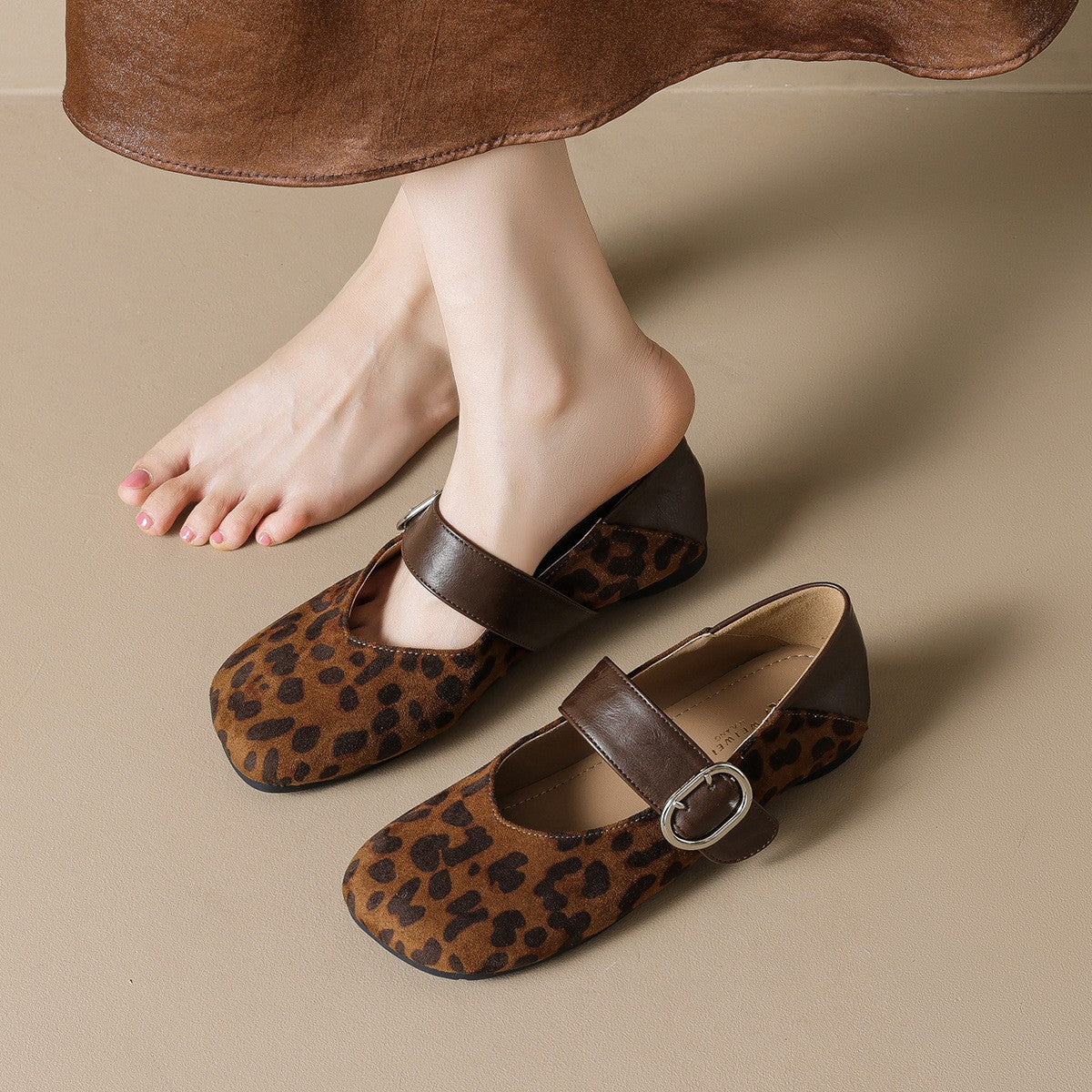 Square Toe Buckle Mary Jane Ballet Flats