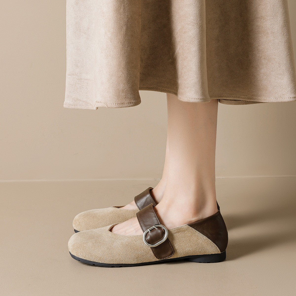 Square Toe Buckle Mary Jane Ballet Flats