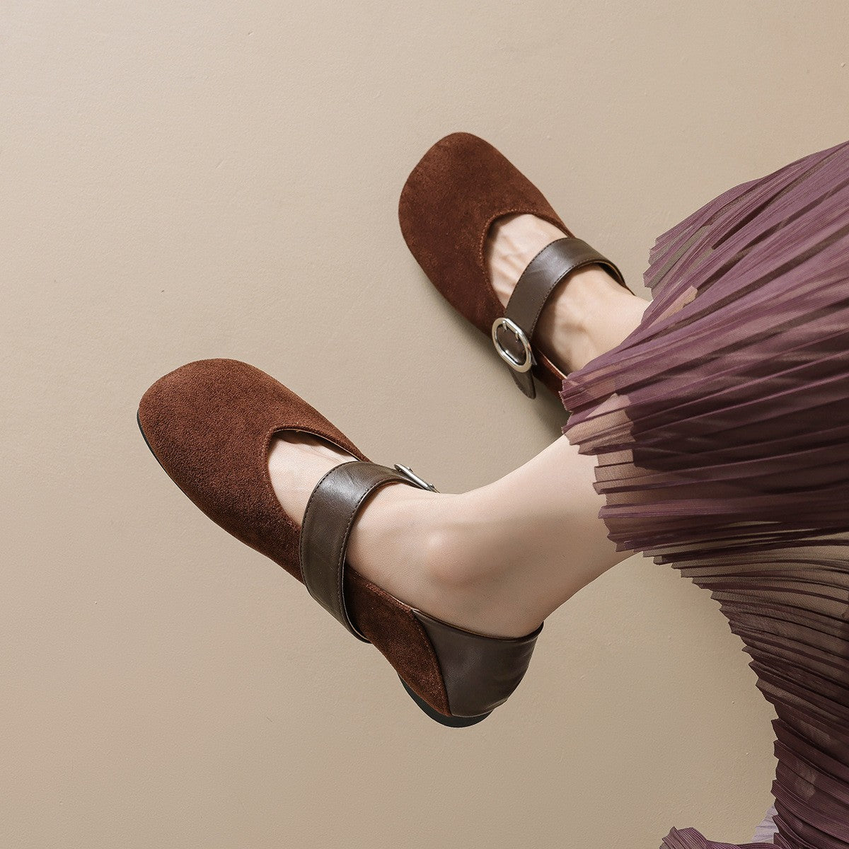 Square Toe Buckle Mary Jane Ballet Flats