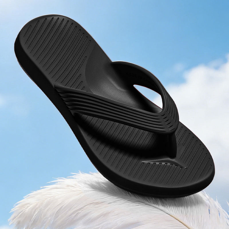 Lightweight EVA Flip Flops With Ribbed Footbed - Black