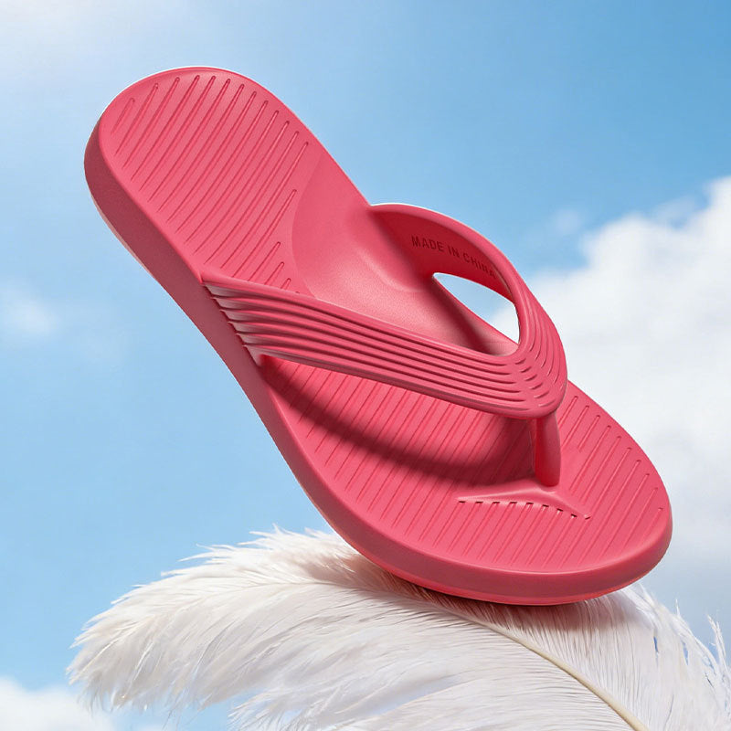 Lightweight EVA Flip Flops With Ribbed Footbed - Red