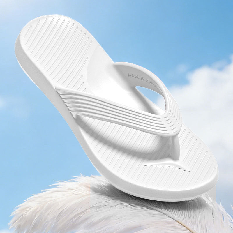 Lightweight EVA Flip Flops With Ribbed Footbed - White