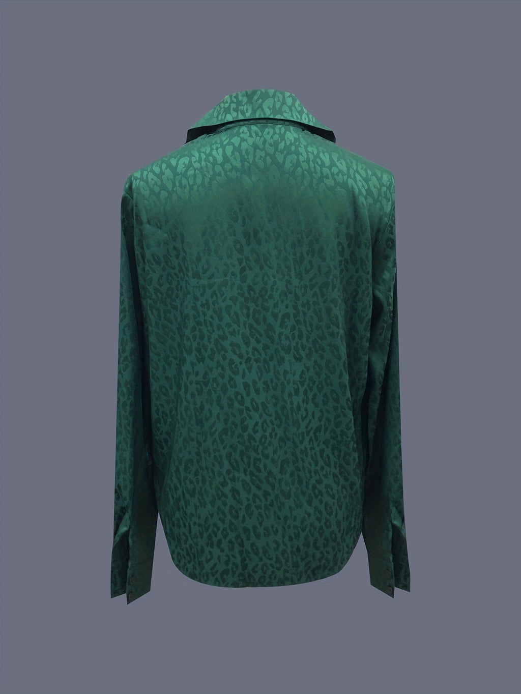 Satin Animal Print Long Sleeve Blouse - Green - 1